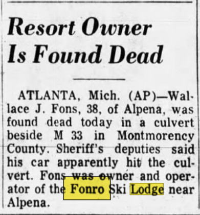 Fonro Lodge Resort Motel (Cole Creek) - 1965 Former Owner Found Dead